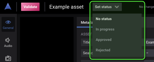 Asset status dropdown